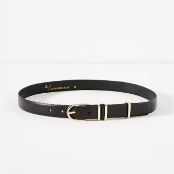 Anthropologie Black Belt with Gold Buckle - Picture 1 of 9